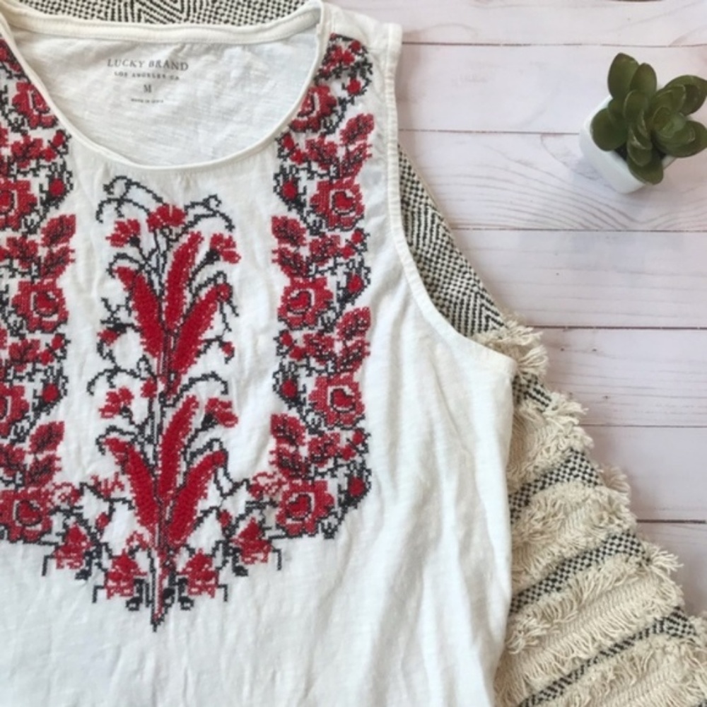 Lucky Brand Embroidered Boho Tank Size Medium